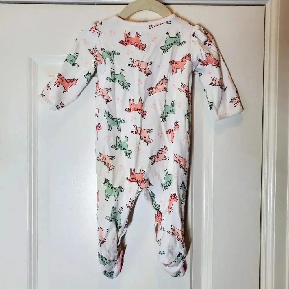 Child of Mine by Carter's Pink & Green Unicorn Footed Pajamas